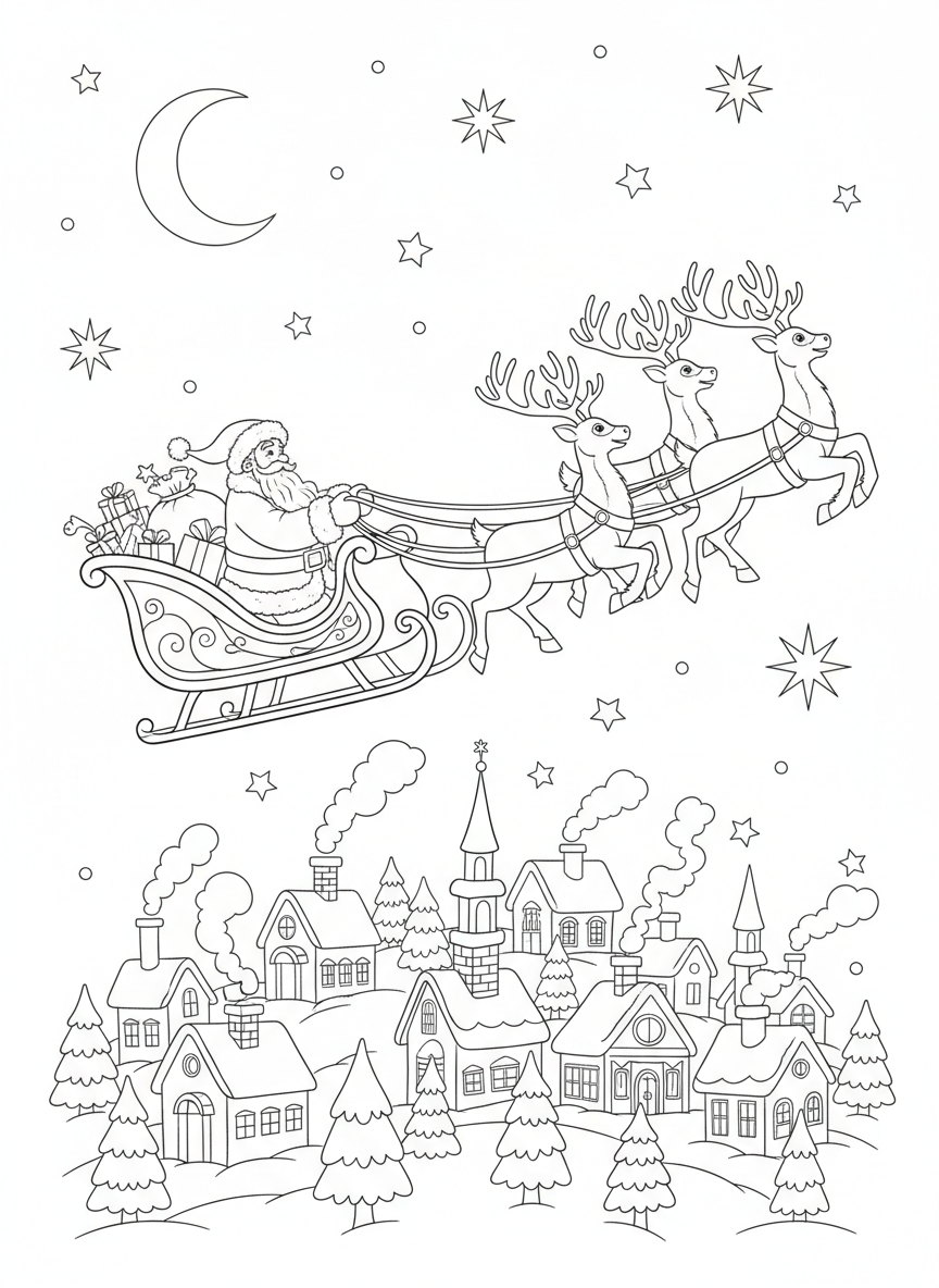 Santa's Magical Sleigh Ride: A Christmas Eve Coloring Adventure for Kids