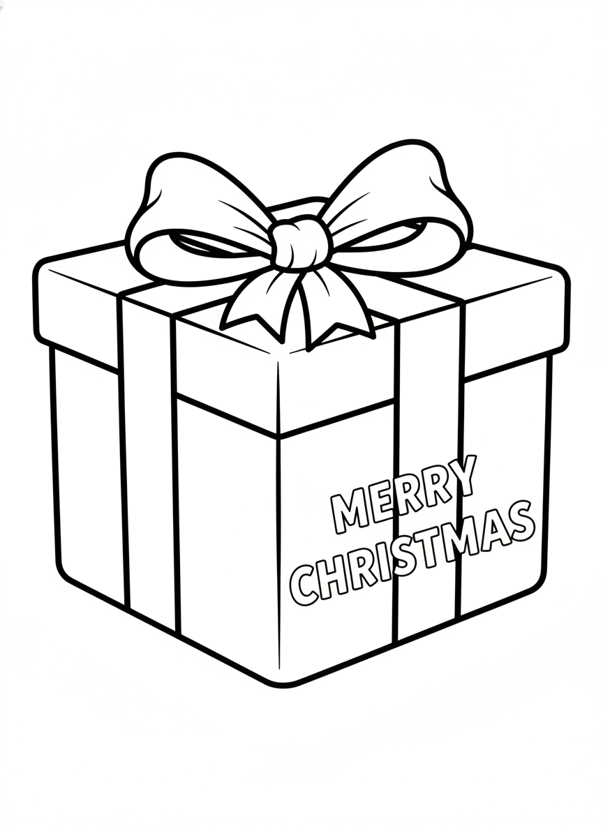 Simple Christmas Gift Box Coloring Page for Kids