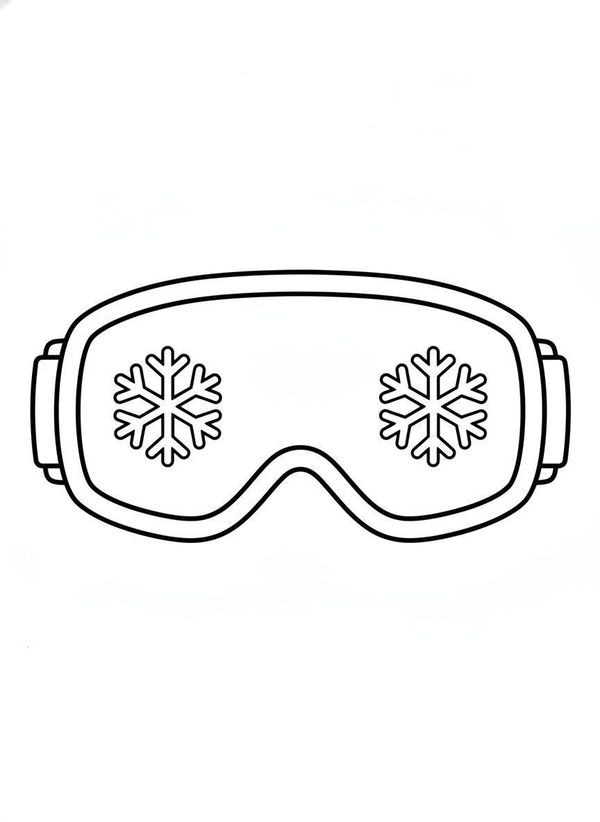 Simple Ski Goggles Coloring Page with Star/Snowflake for Kids
