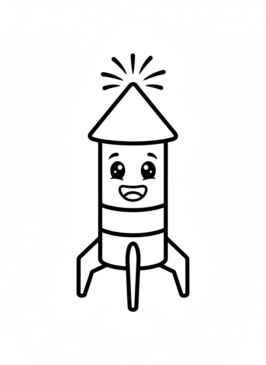 Smiling Firework Rocket Coloring Page for Kids