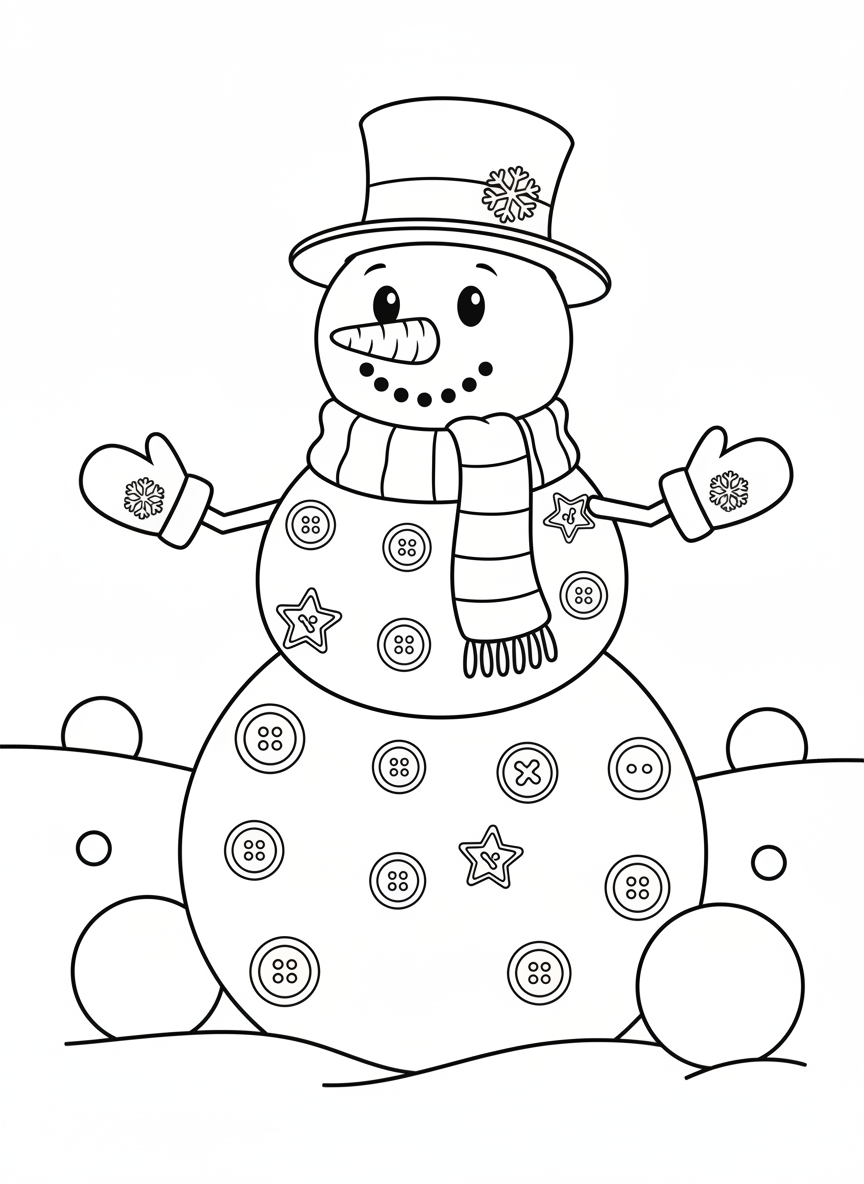 鈕扣多多的雪人著色頁