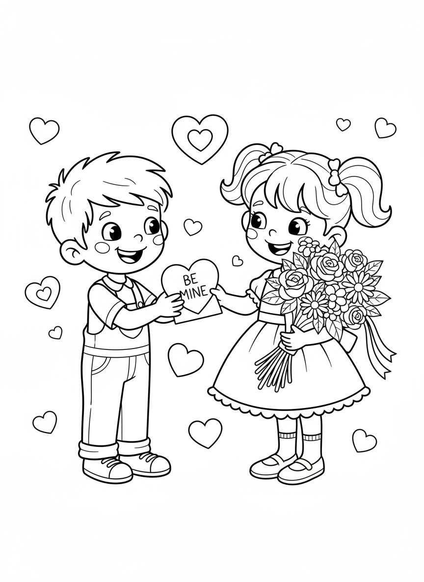 Two Friends Share Valentine Coloring Page