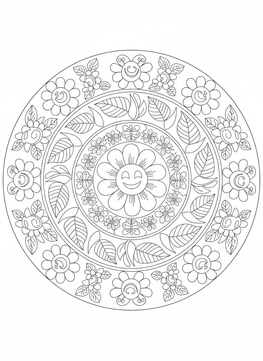 Nature Mandala Coloring Page for Kids