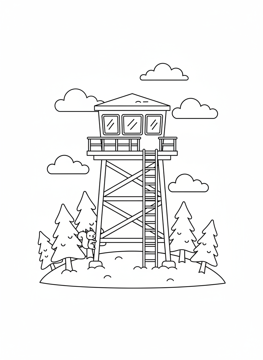 Charming Fire Lookout Tower with Squirrel