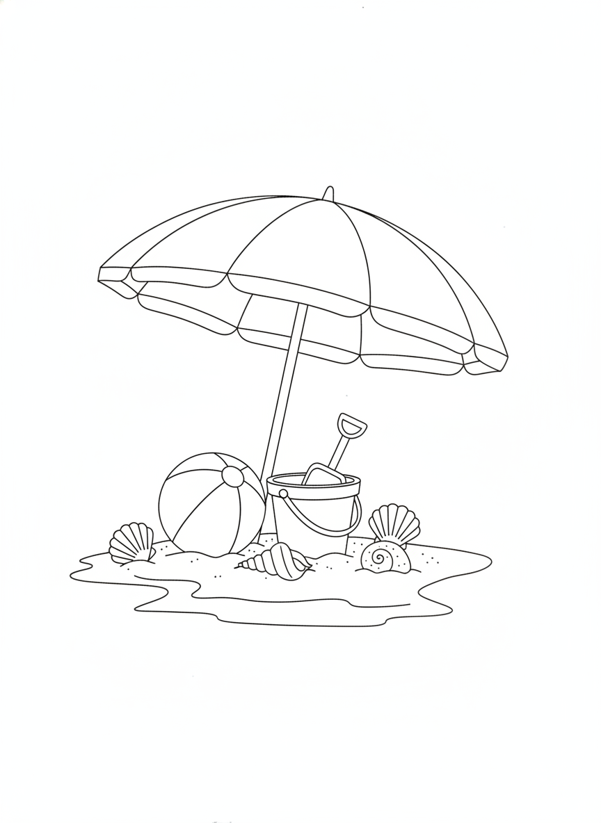 Cheerful Beach Day Coloring Page for Kids