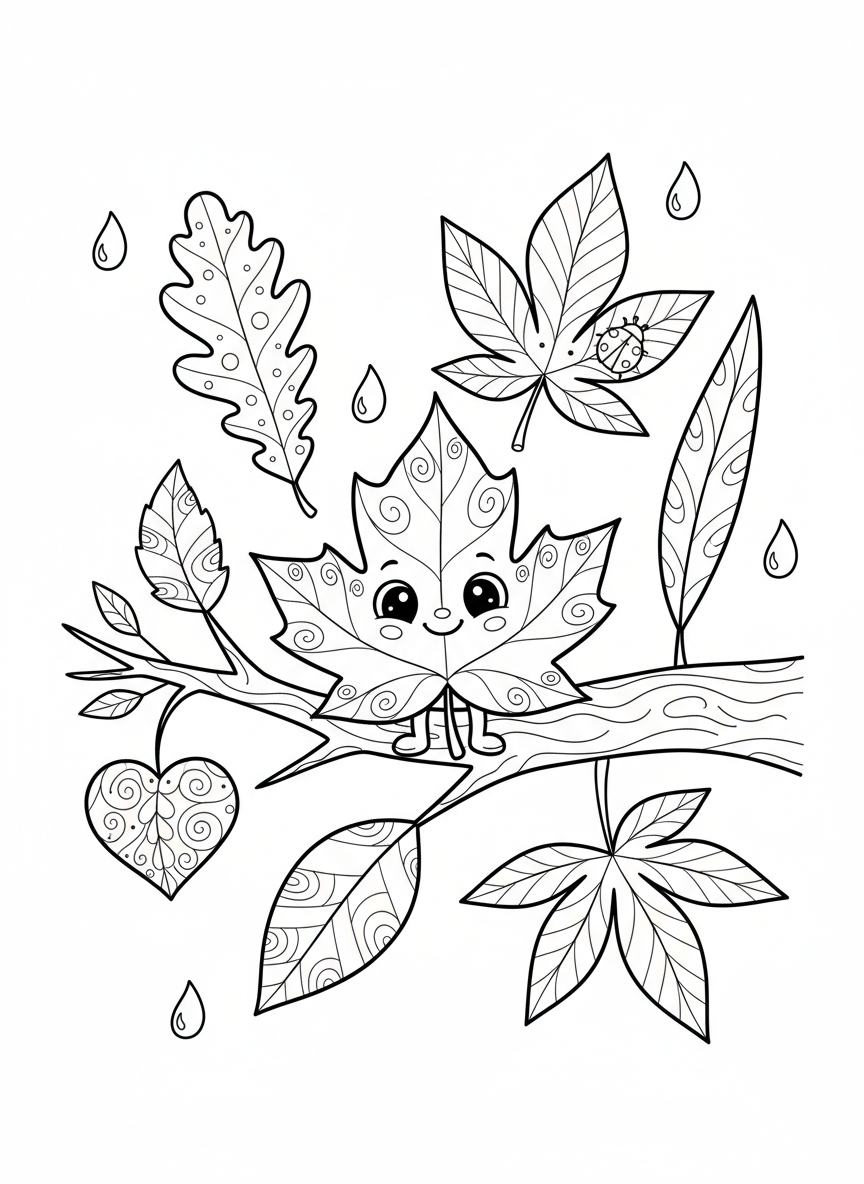 Cheerful Leaf Character Coloring Page: A Nature-Inspired Adventure