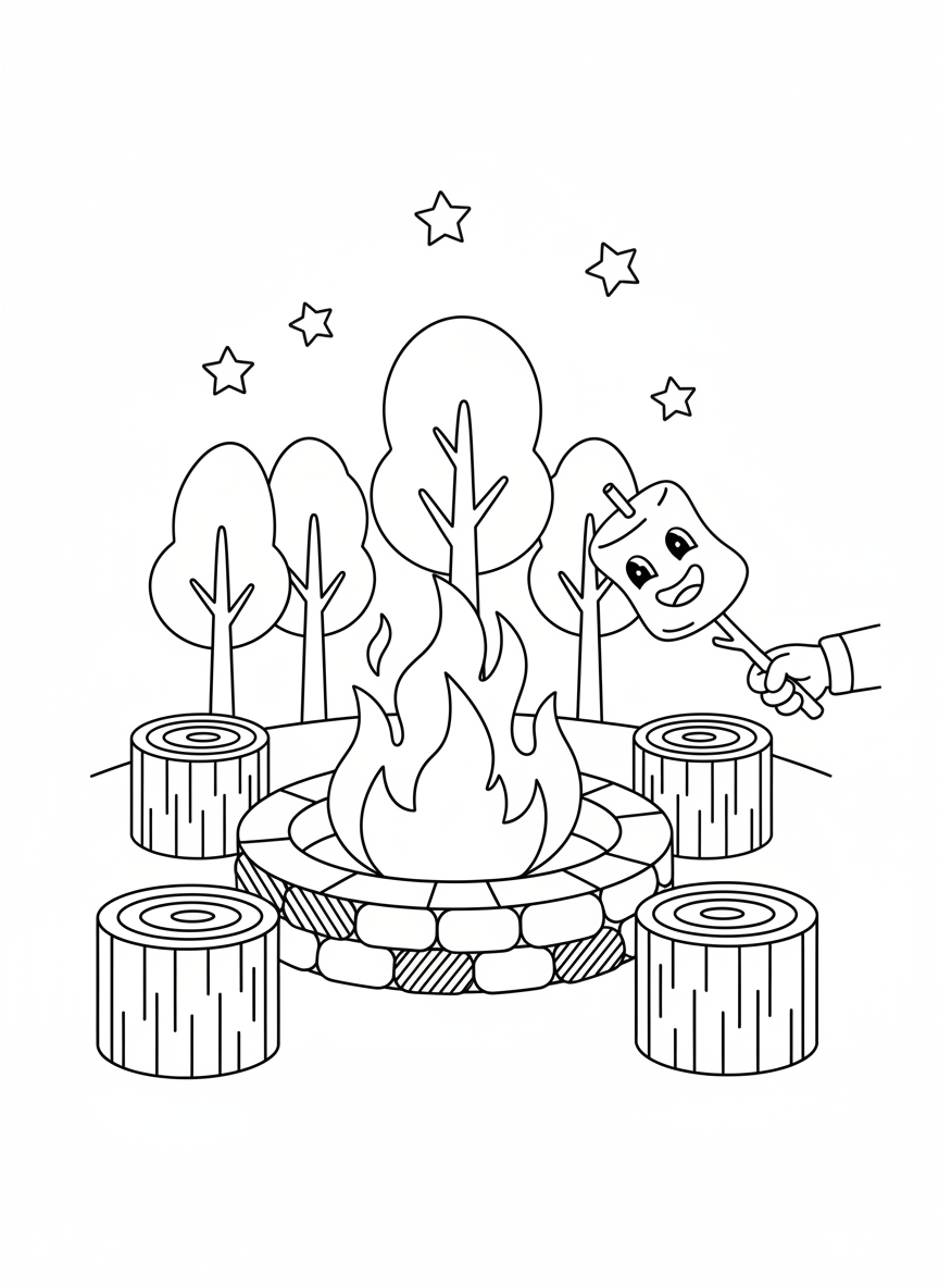 Cozy Backyard Fire Pit Coloring Page for Kids