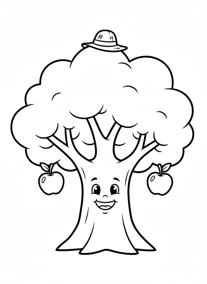 Cute Apple Tree Coloring Page for Kids