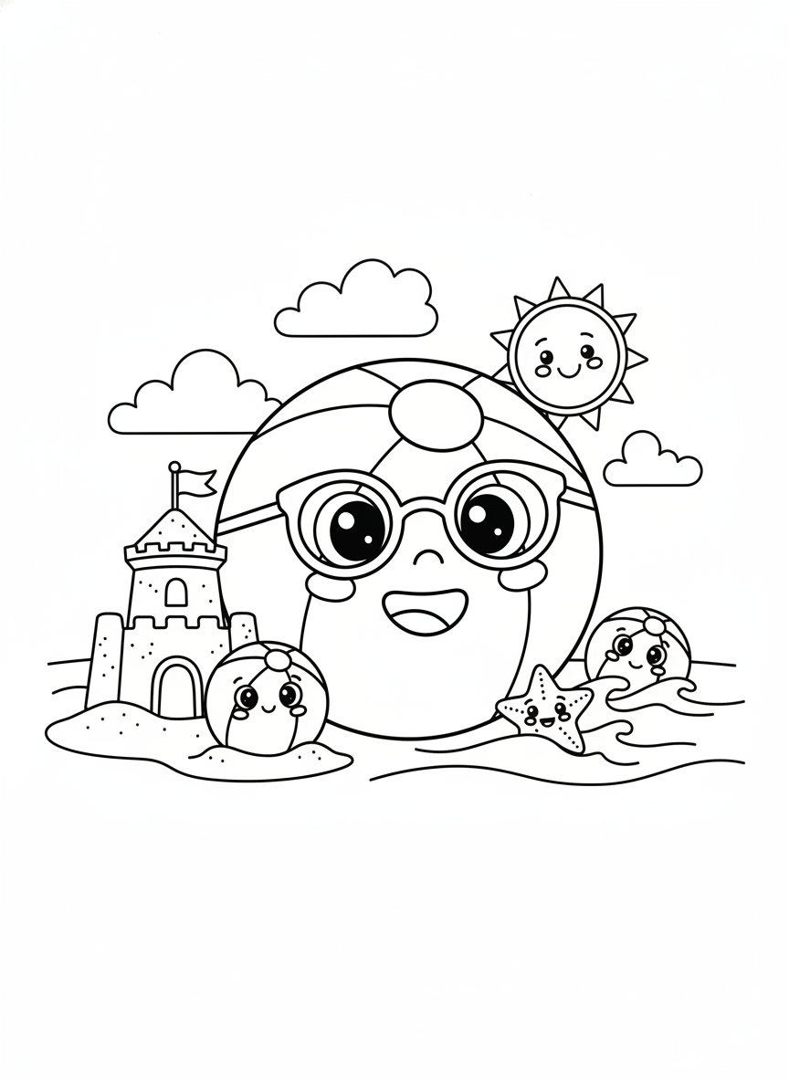可愛沙灘球著色頁