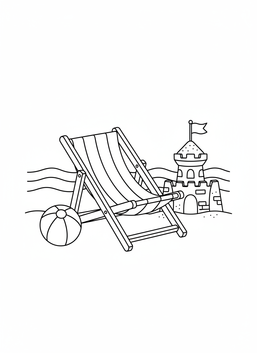 Cute Beach Scene Coloring Page for Kids