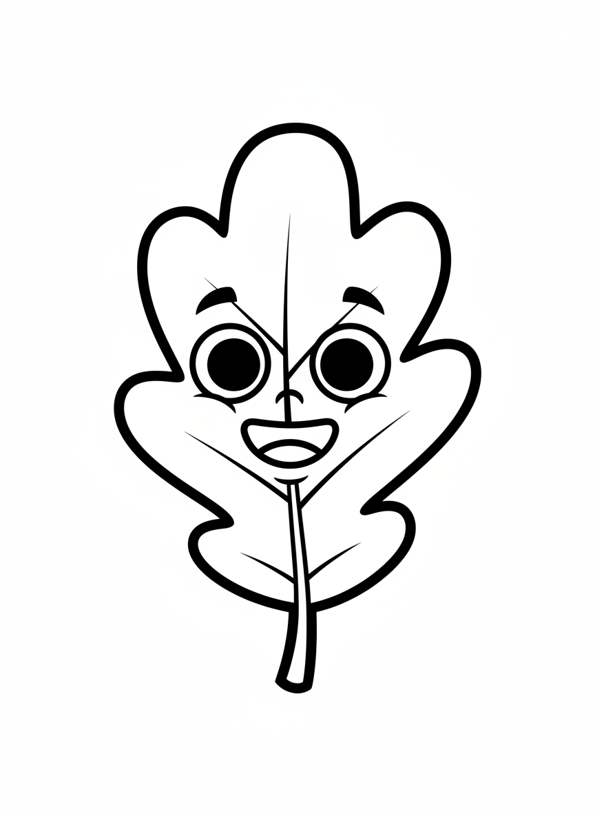 Cute Happy Oak Leaf Coloring Page