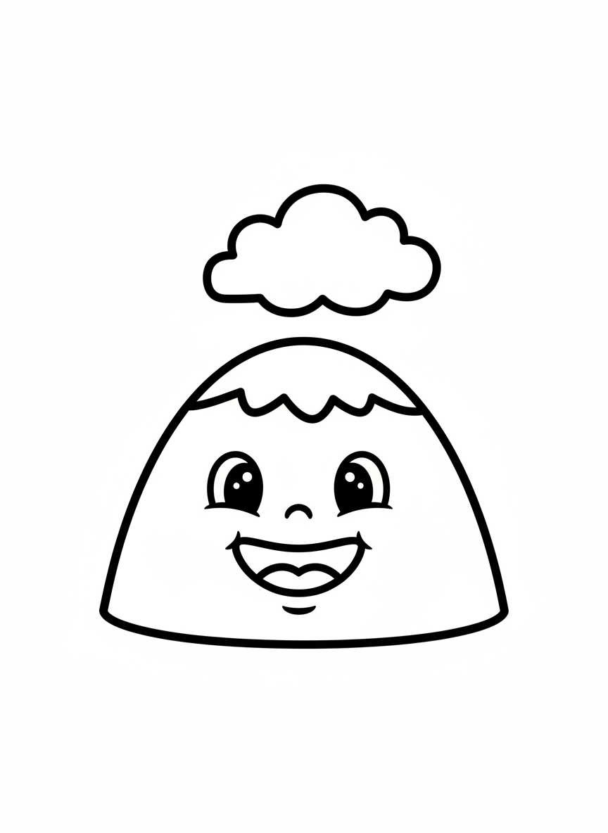Cute Mountain & Cloud Coloring Page for Kids