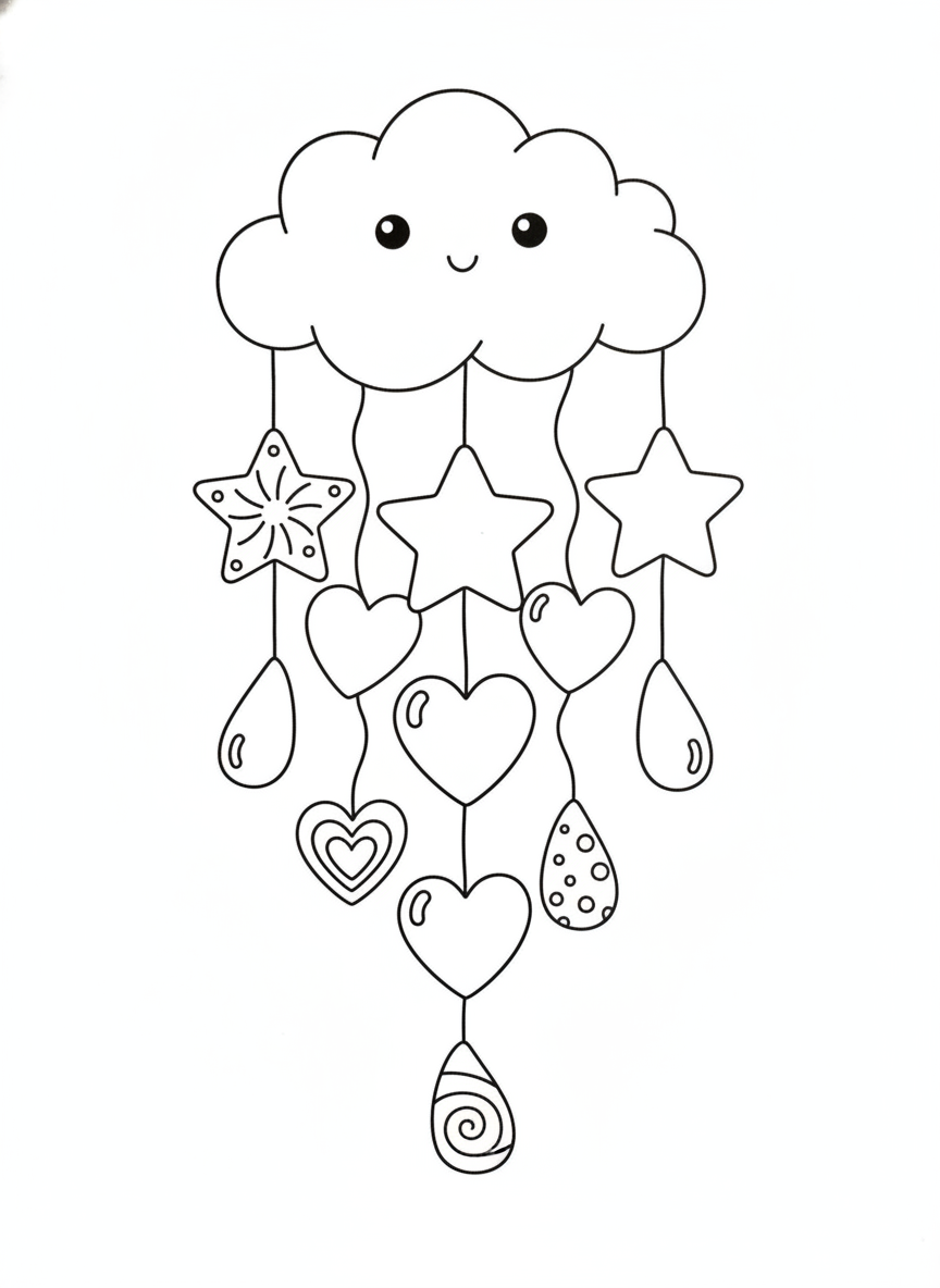 Cute Rainbow Wind Chime Coloring Page for Kids