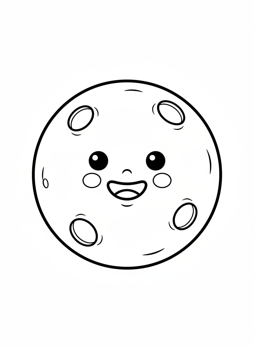 Cute Smiling Moon Coloring Page for Kids