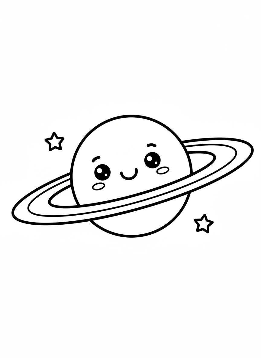 Cute Smiling Saturn Coloring Page for Kids