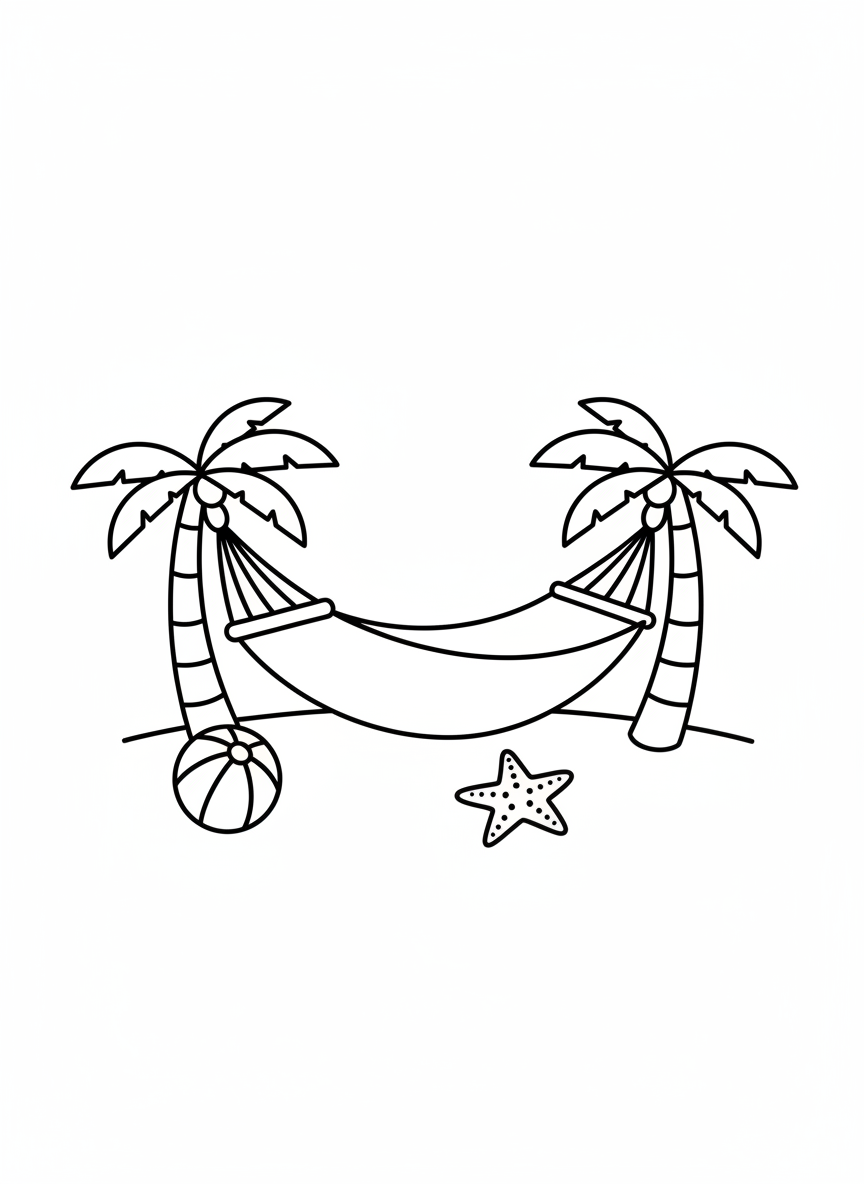 Easy Beach Hammock Coloring Page for Kids