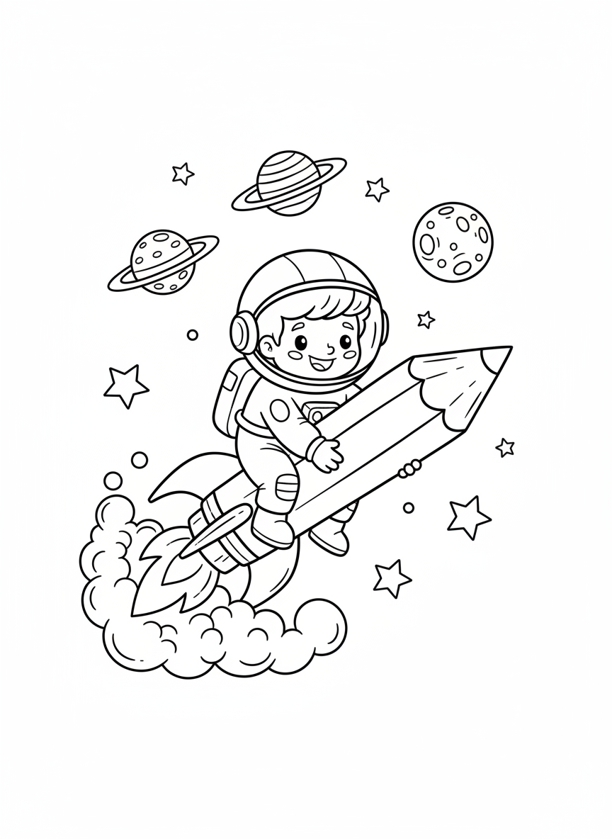 Friendly Astronaut in Space Coloring Page