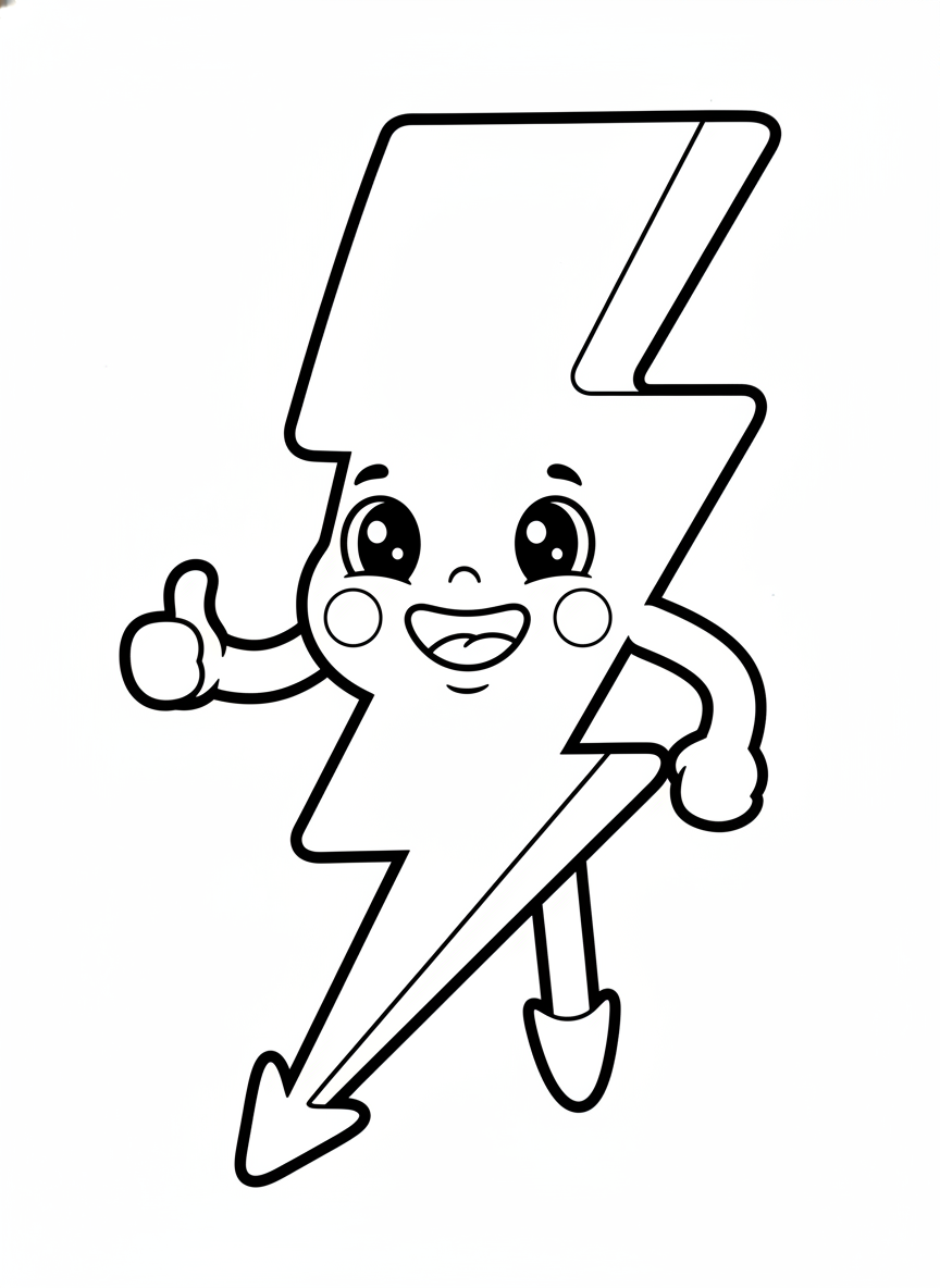Friendly Lightning Bolt Coloring Page for Kids