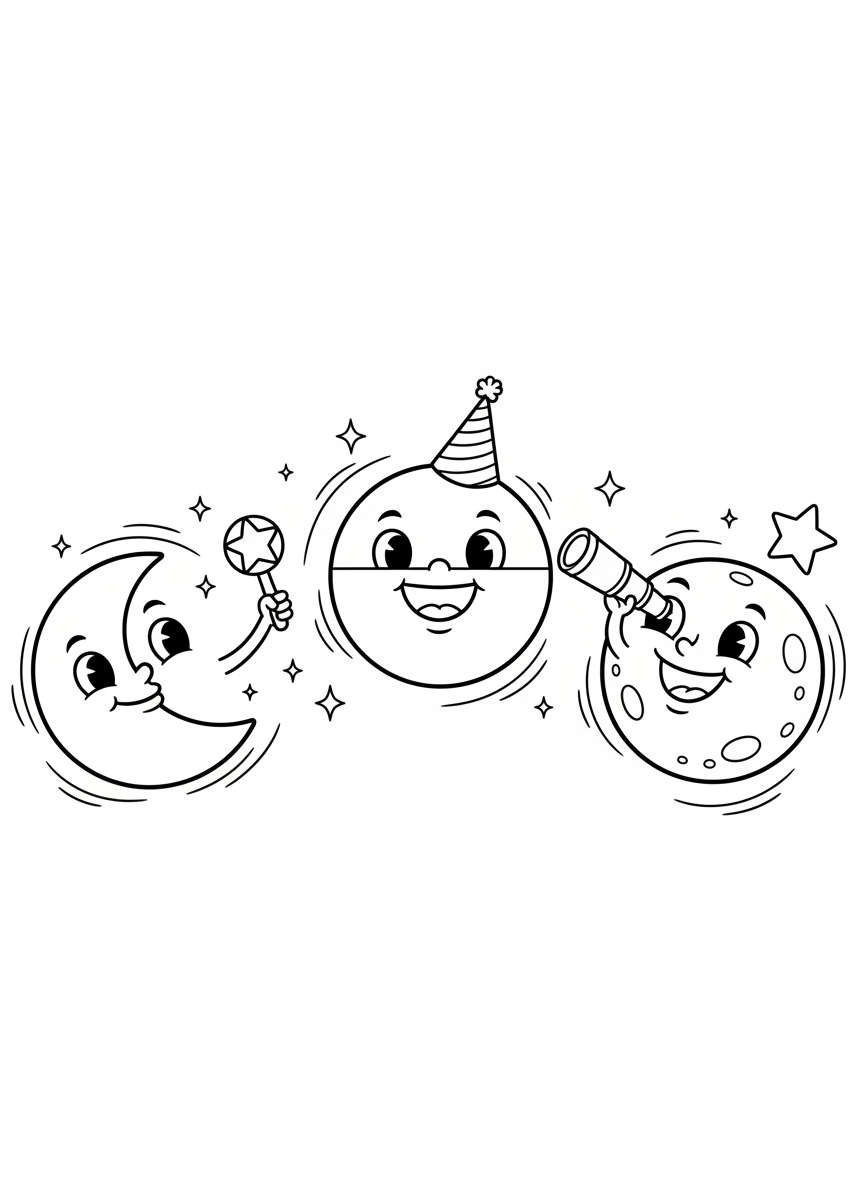 Friendly Moon Phases Coloring Page for Kids