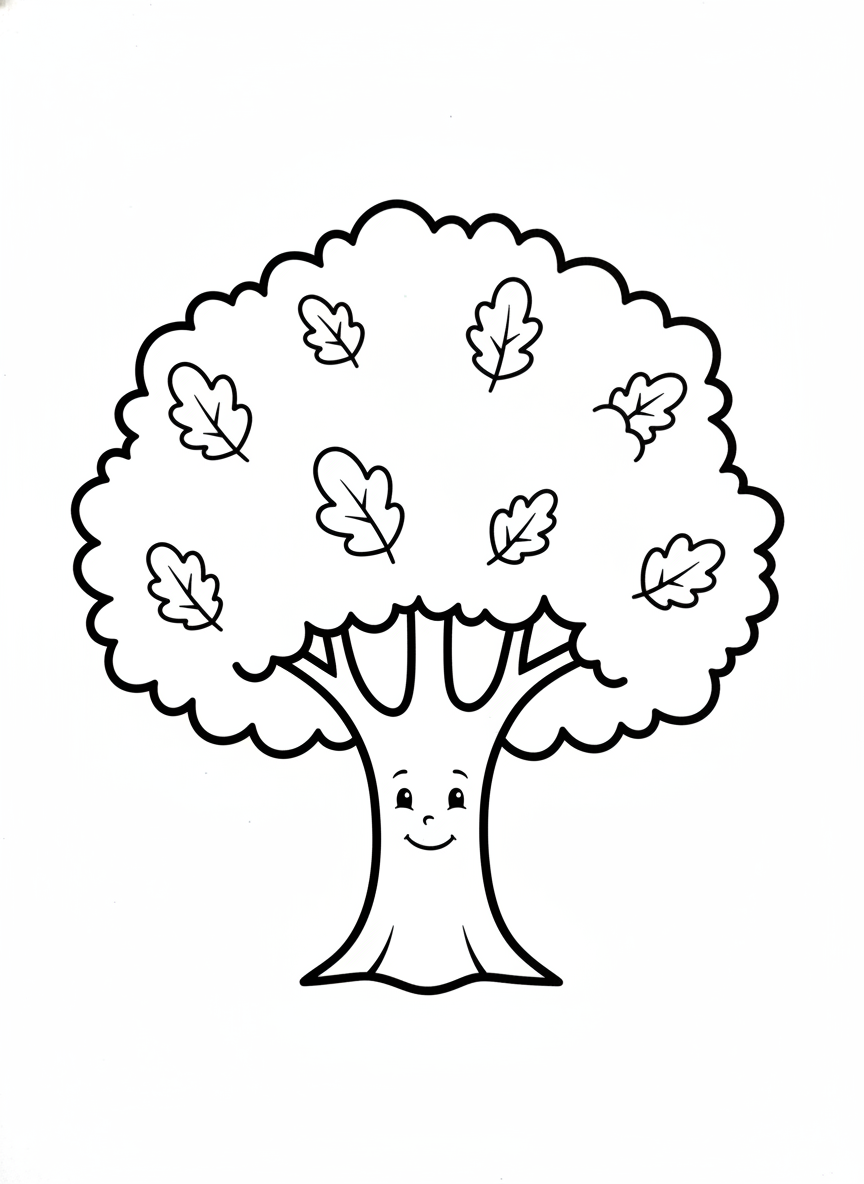 Friendly Oak Tree Coloring Page for Kids