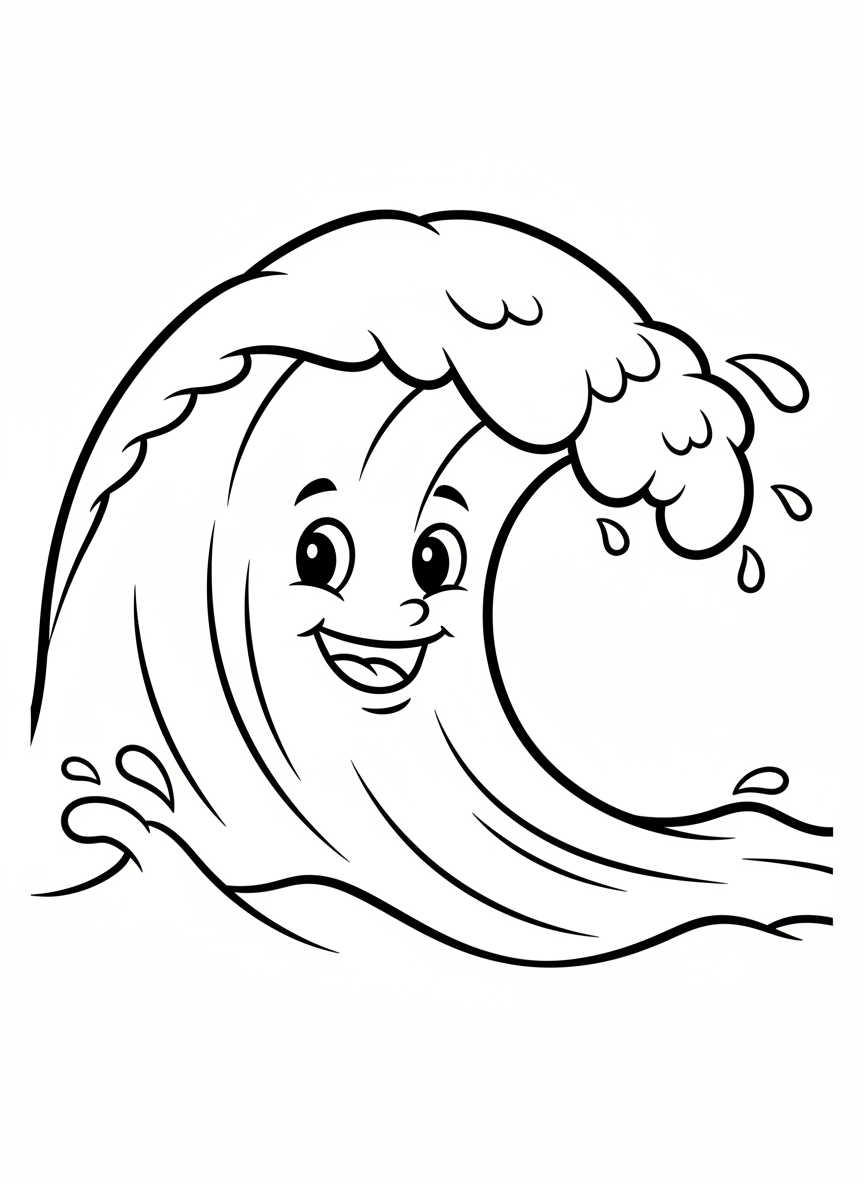 Friendly Ocean Wave Coloring Page for Kids - Simple & Cute Cartoon