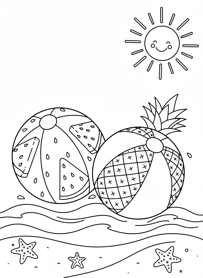 Fun Fruit Beach Balls Coloring Page