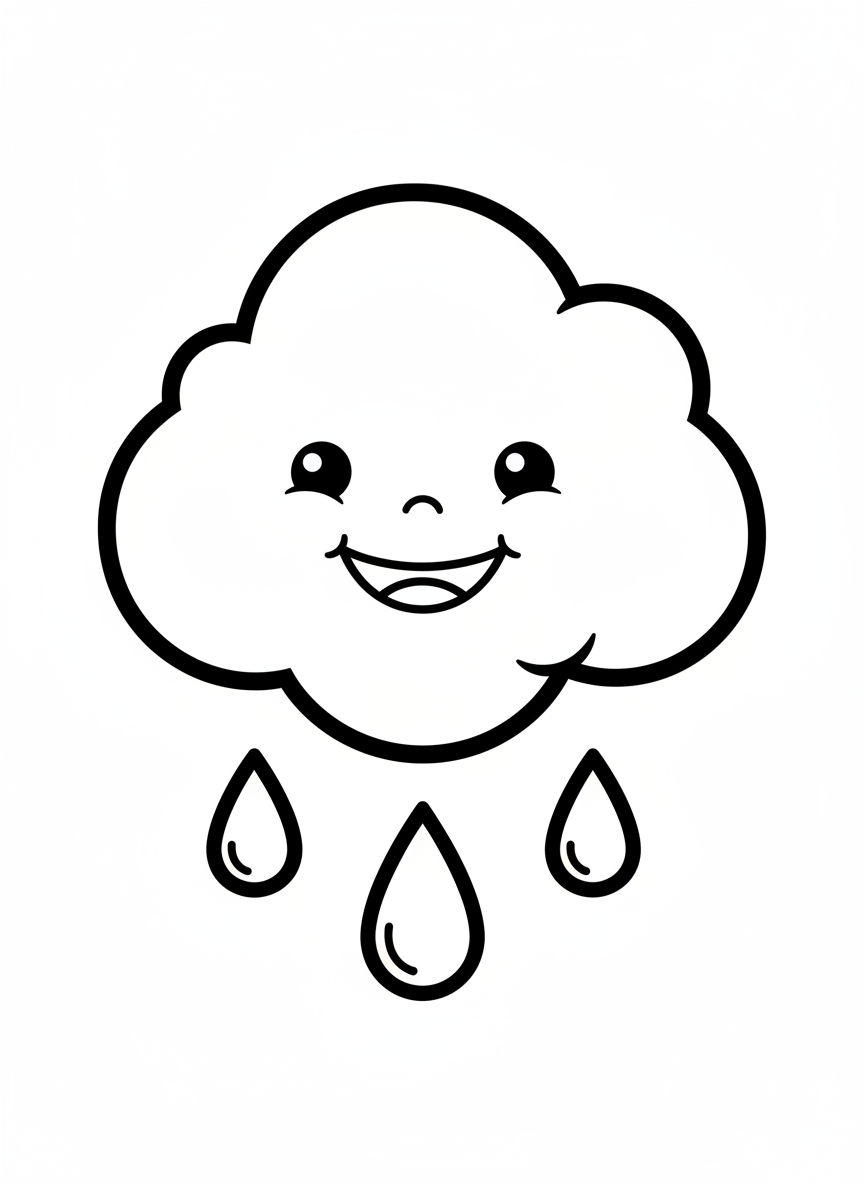 Happy Cloud and Raindrops Kids Coloring Page - Simple Fun for Ages 3-5