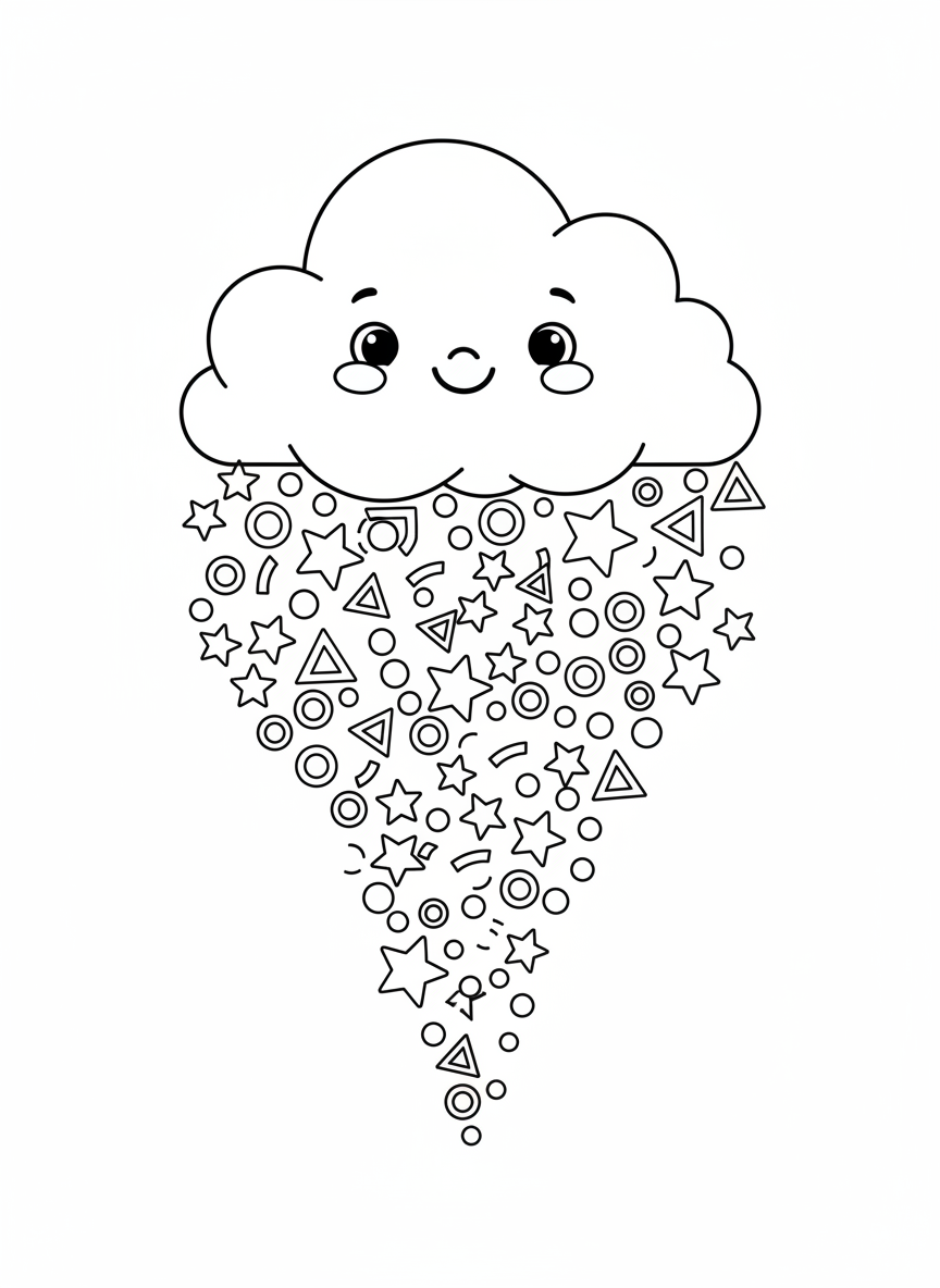 Happy Cloud Confetti Rain Kids Coloring Page