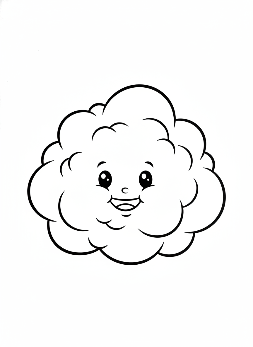 Happy Cotton Candy Cloud Coloring Page for Kids