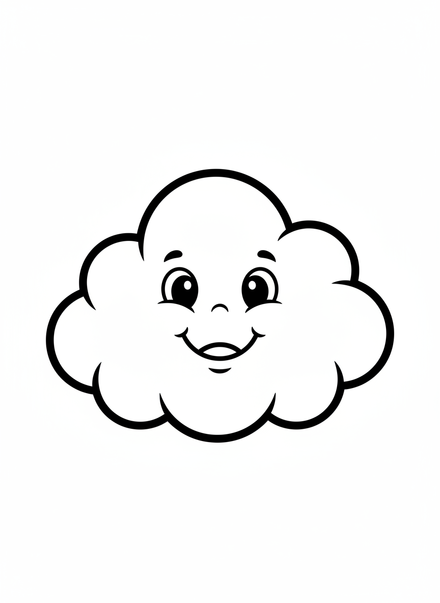 Happy Fluffy Cloud Coloring Page for Kids