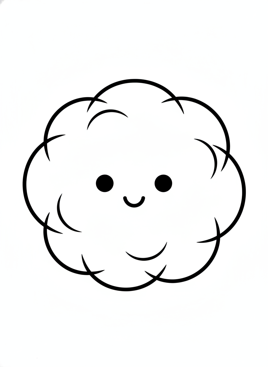 Happy Marshmallow Cloud: Easy Coloring Page for Kids