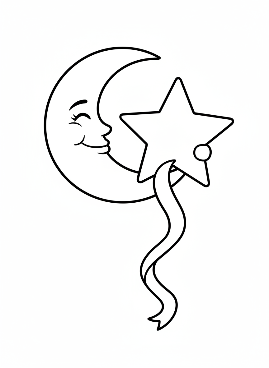 Happy Moon & Star Coloring Page for Kids