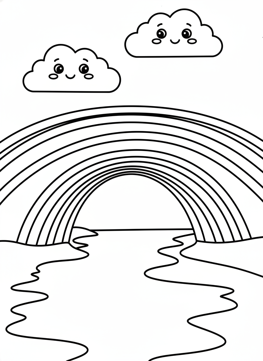 Happy Rainbow Bridge Coloring Page