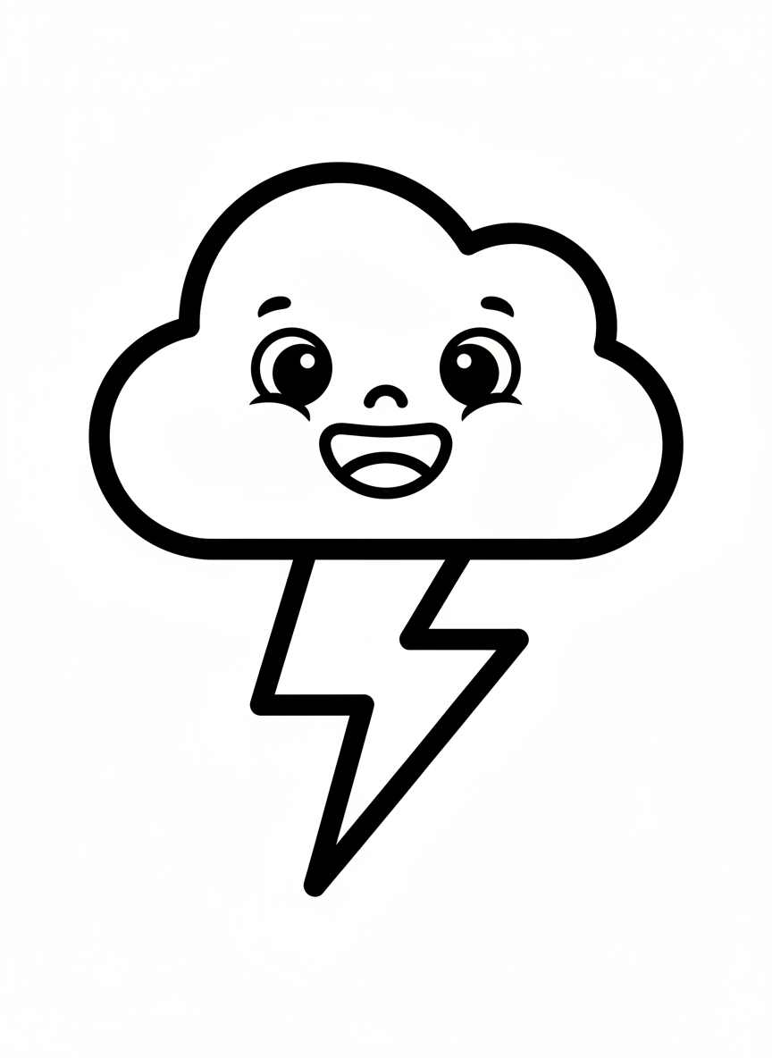 Happy Thundercloud & Lightning Coloring Page for Kids