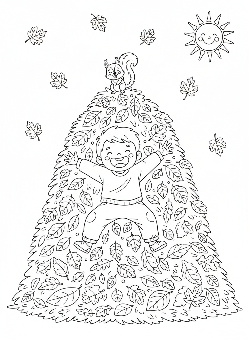 Joyful Child Jumping in Autumn Leaves