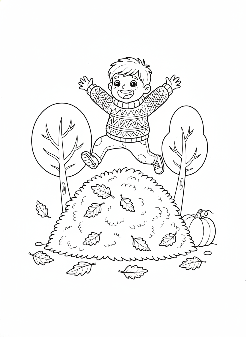 Joyful Child Leaping into Autumn Leaves