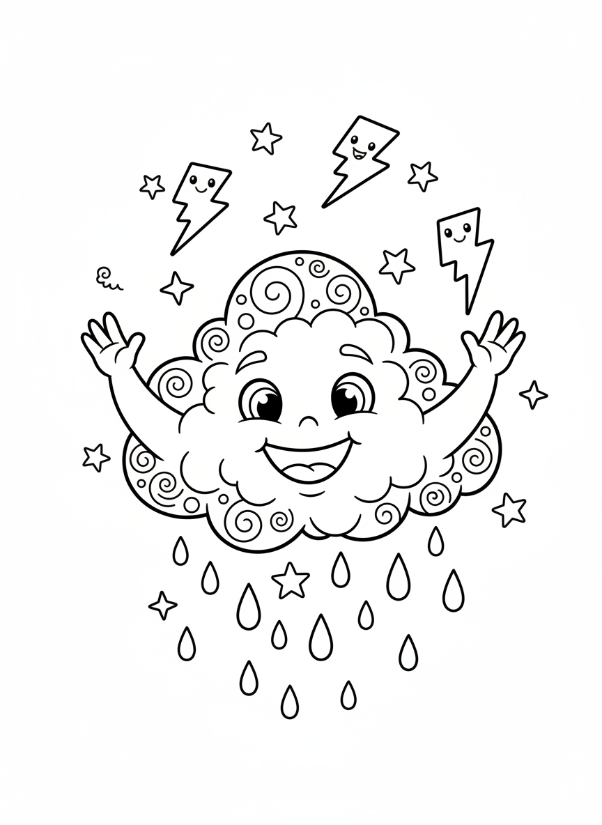 Juggling Cloud & Lightning Bolts Coloring Page