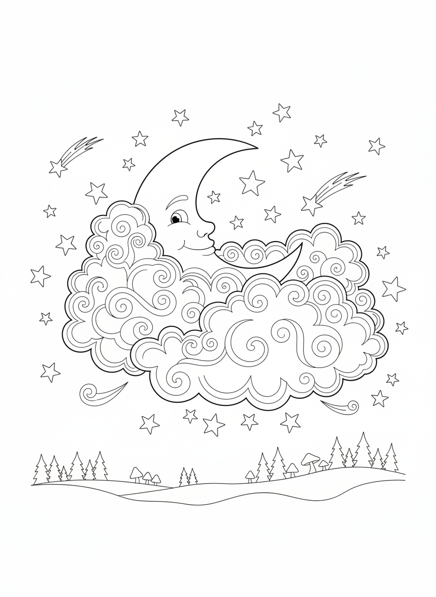 Magical Night Sky Coloring Page for Kids