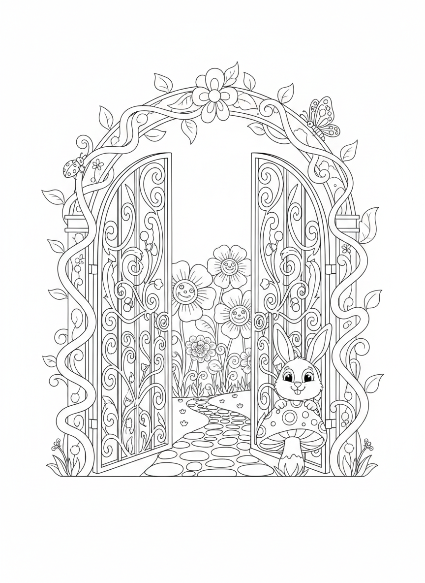 Secret Garden Gate Coloring Page for Kids