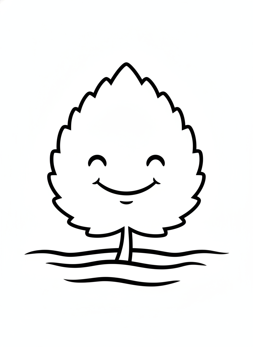 Smiling Autumn Leaf on Water: Easy Kids Coloring