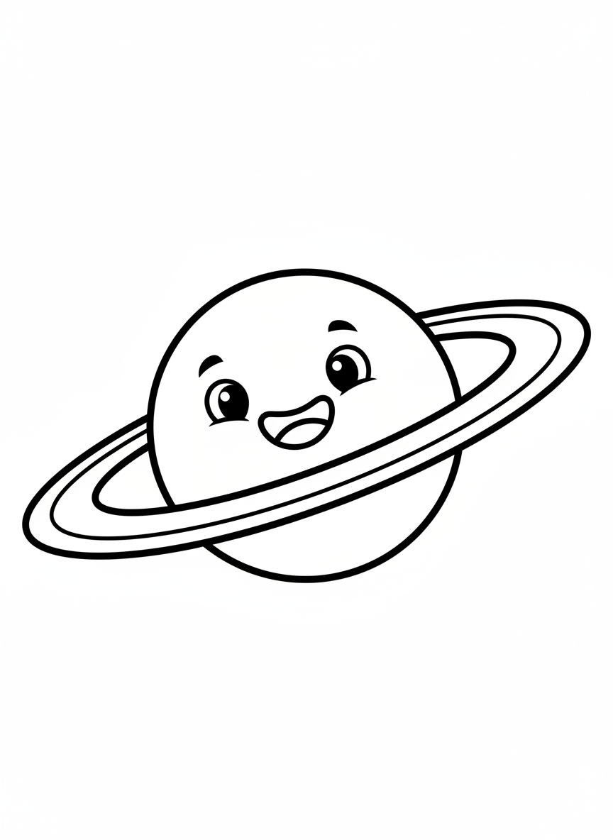 Smiling Saturn Planet Coloring Page for Kids