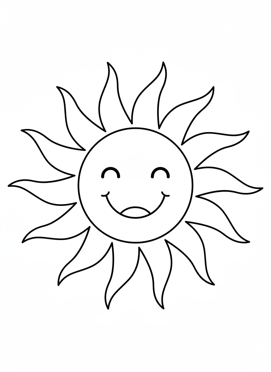 Smiling Sun Coloring Page for Kids