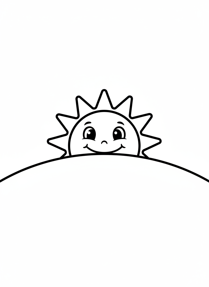 Smiling Sun & Hill Coloring Page for Kids
