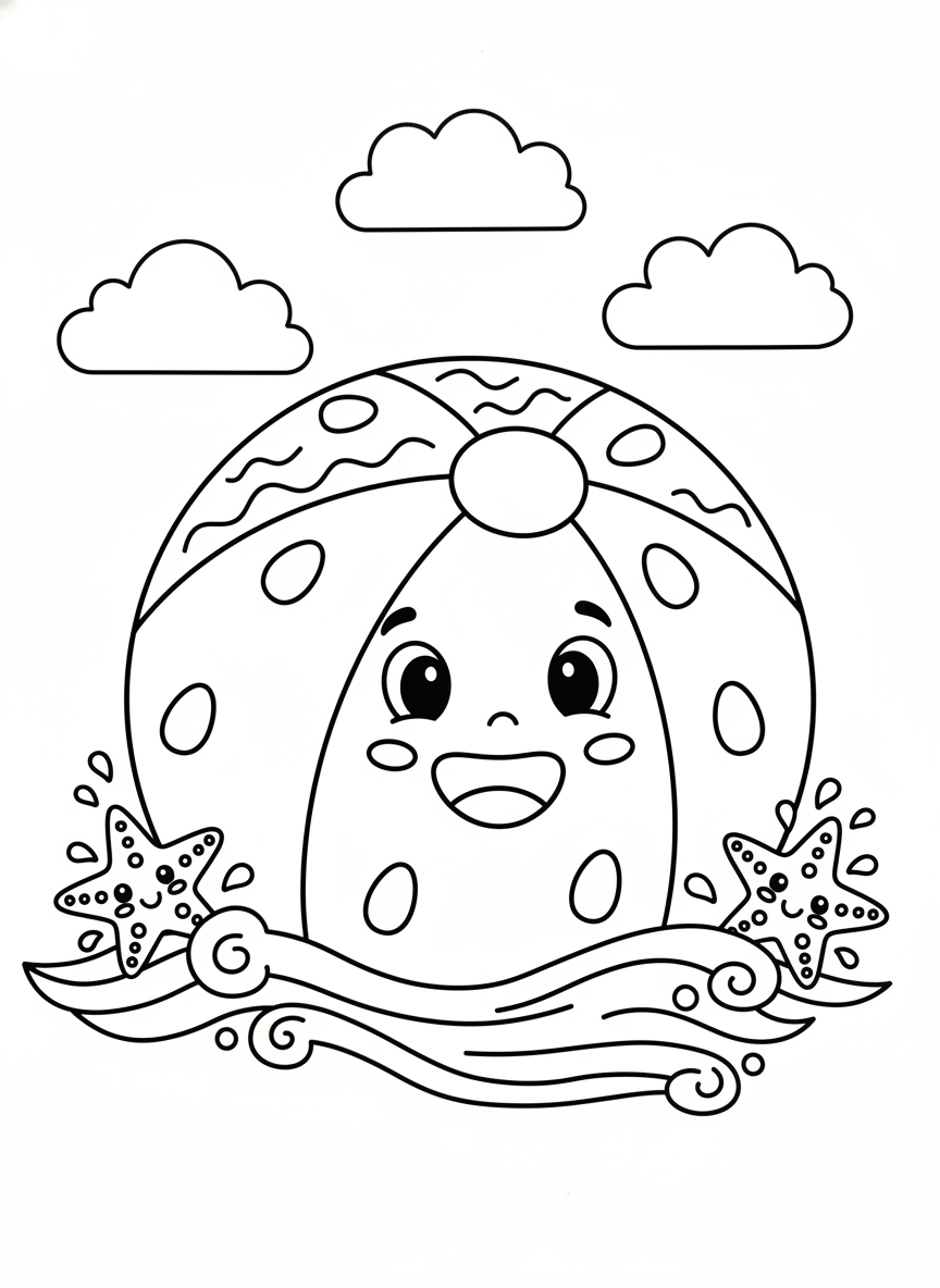 微笑西瓜沙灘球著色頁