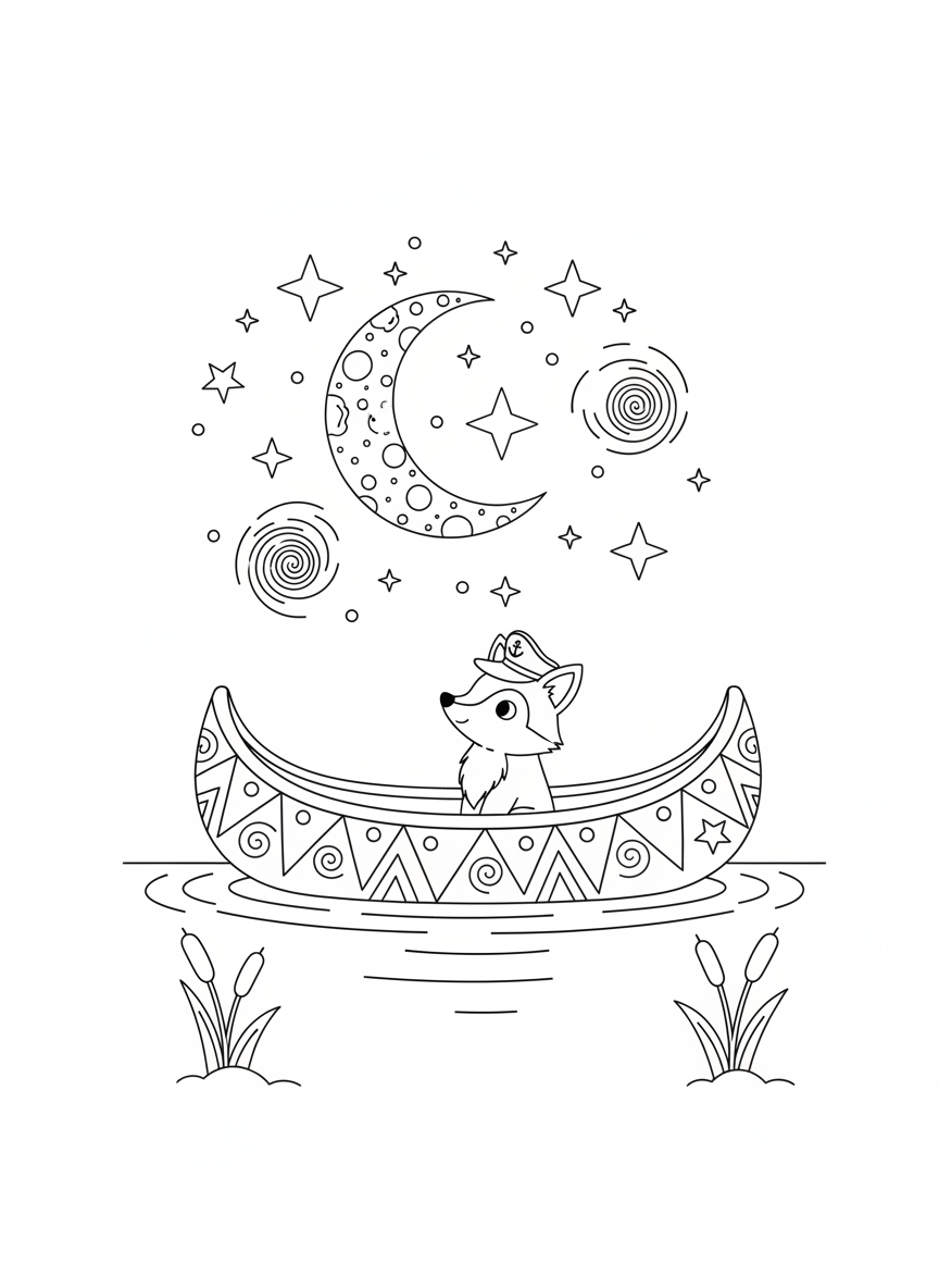 星空獨木舟冒險著色頁