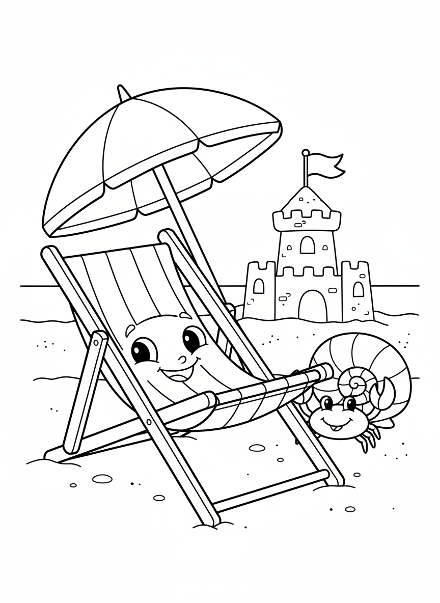 Sunny Beach Fun Coloring Page for Kids