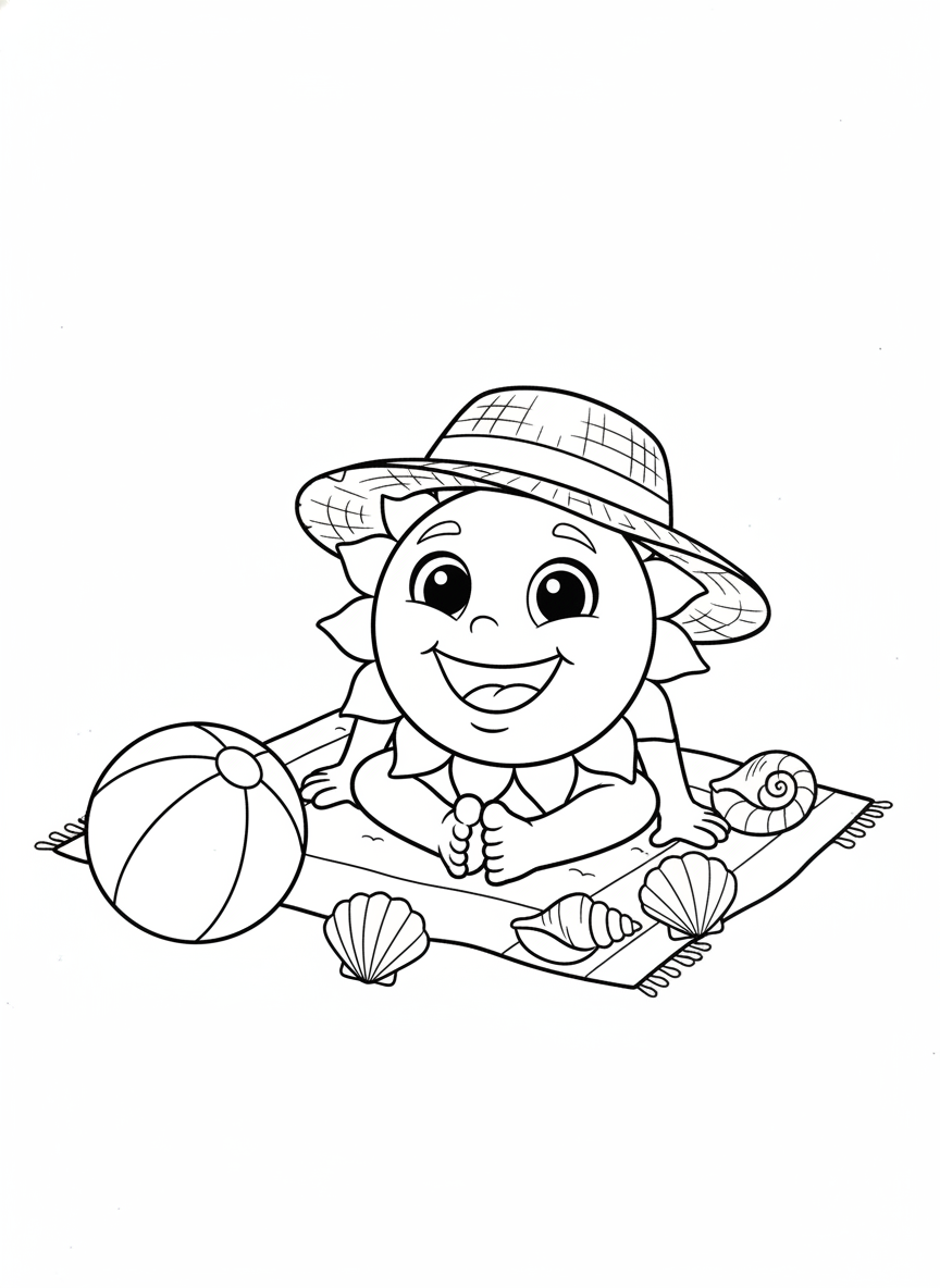 Sunny Day Beach Fun Coloring Page for Kids