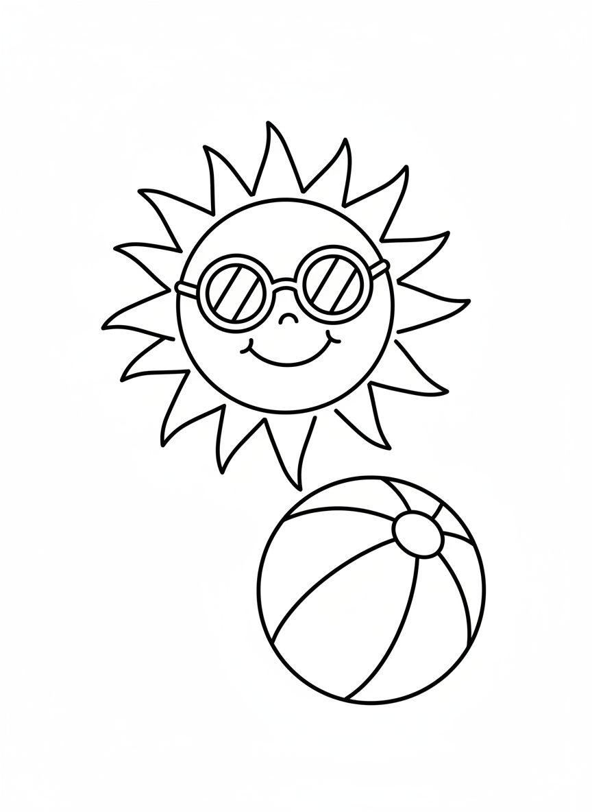 Sunny Day Fun: Happy Sun & Beach Ball Coloring