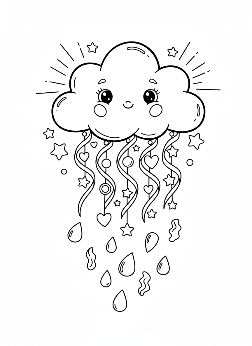 Whimsical Rainbow Wind Chime Coloring Page for Kids