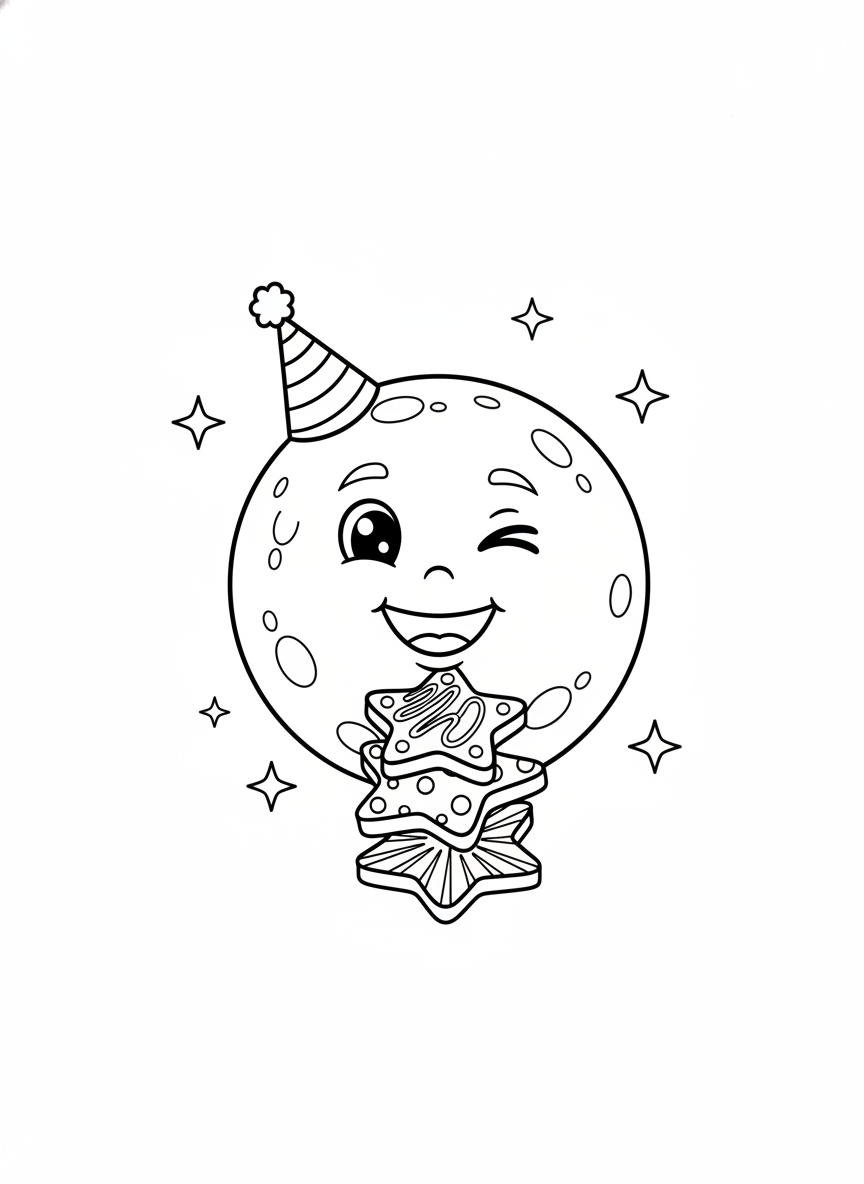 Winking Moon with Star Cookies Coloring Page